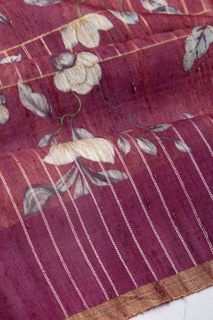 Tussar Floral Printed Purple Saree