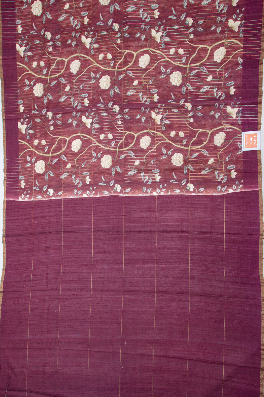 Tussar Floral Printed Purple Saree