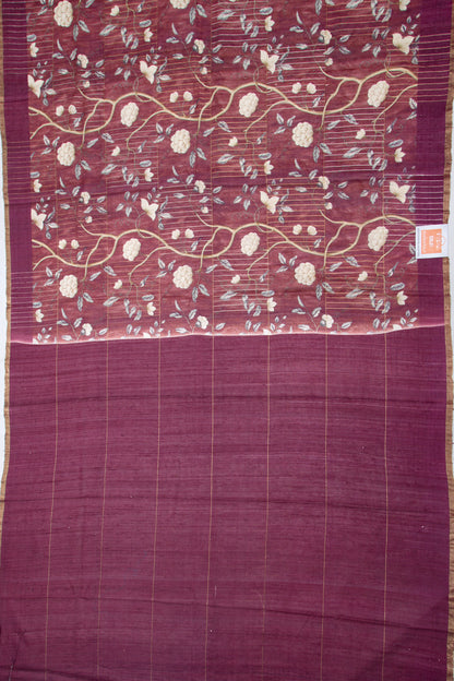 Tussar Floral Printed Purple Saree