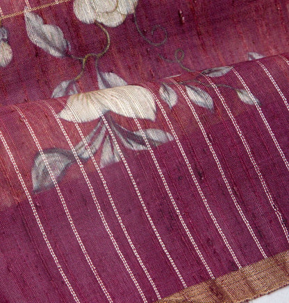 Tussar Floral Printed Purple Saree