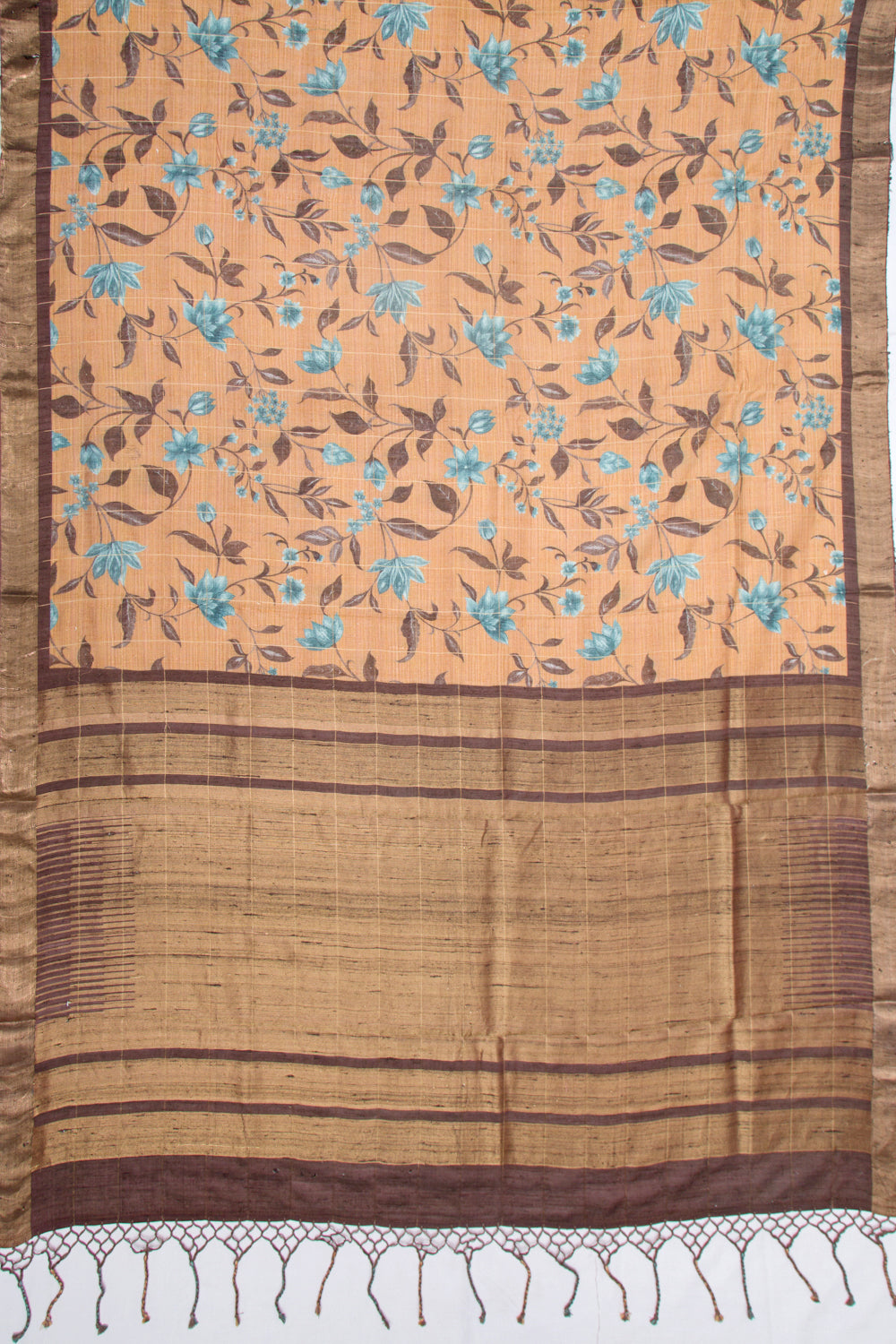 Tussar Floral Printed Beige Saree