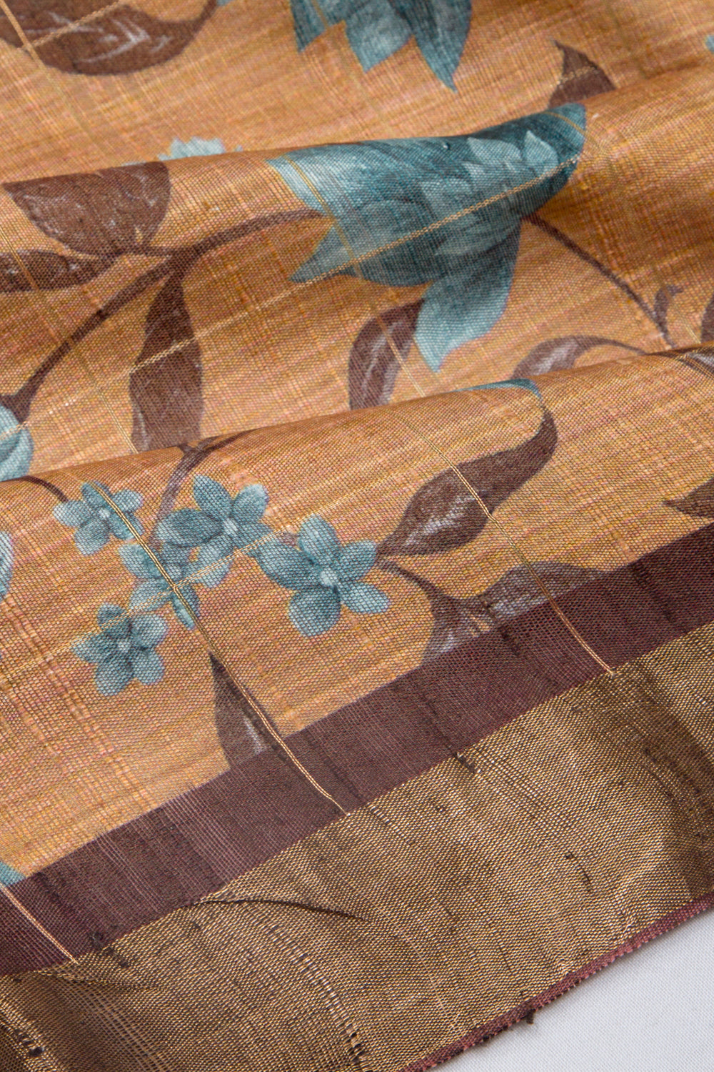 Tussar Floral Printed Beige Saree