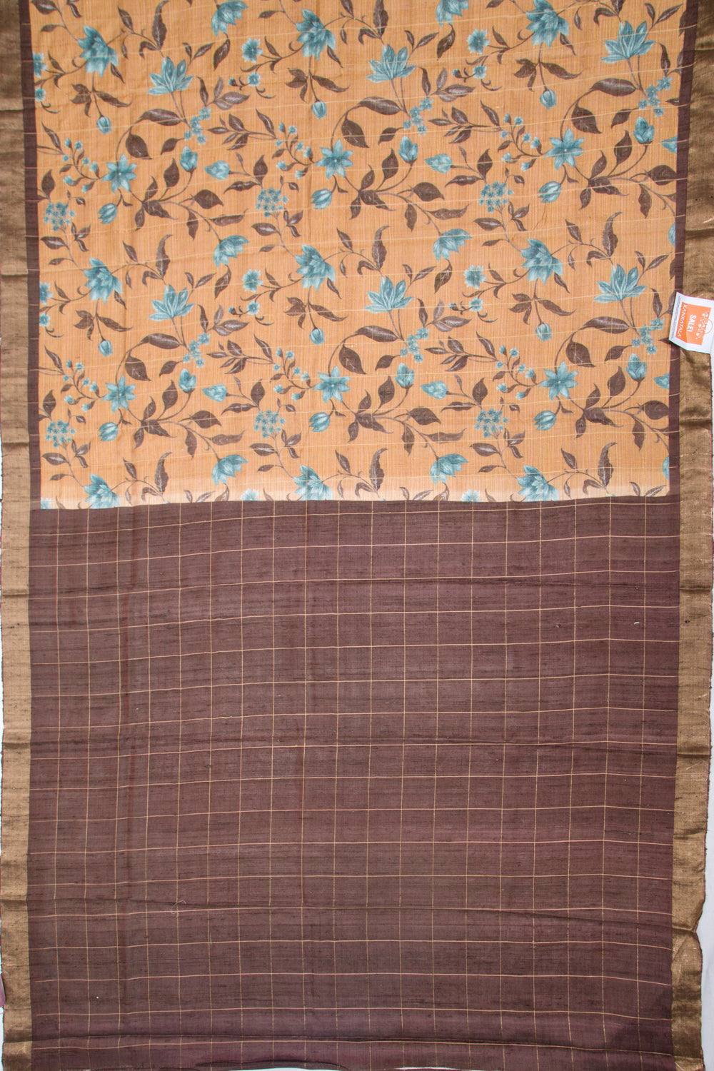 Tussar Floral Printed Beige Saree