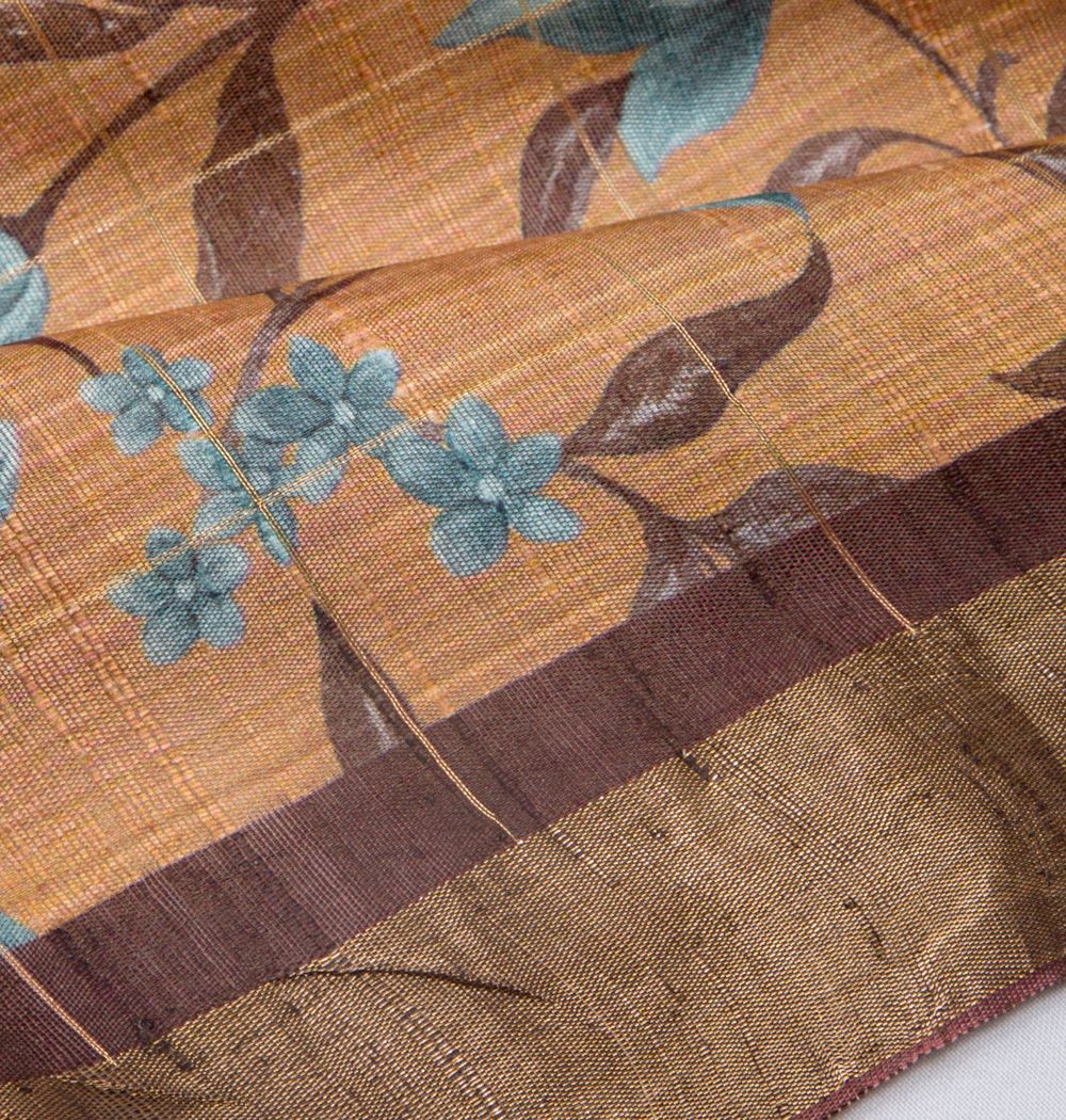 Tussar Floral Printed Beige Saree