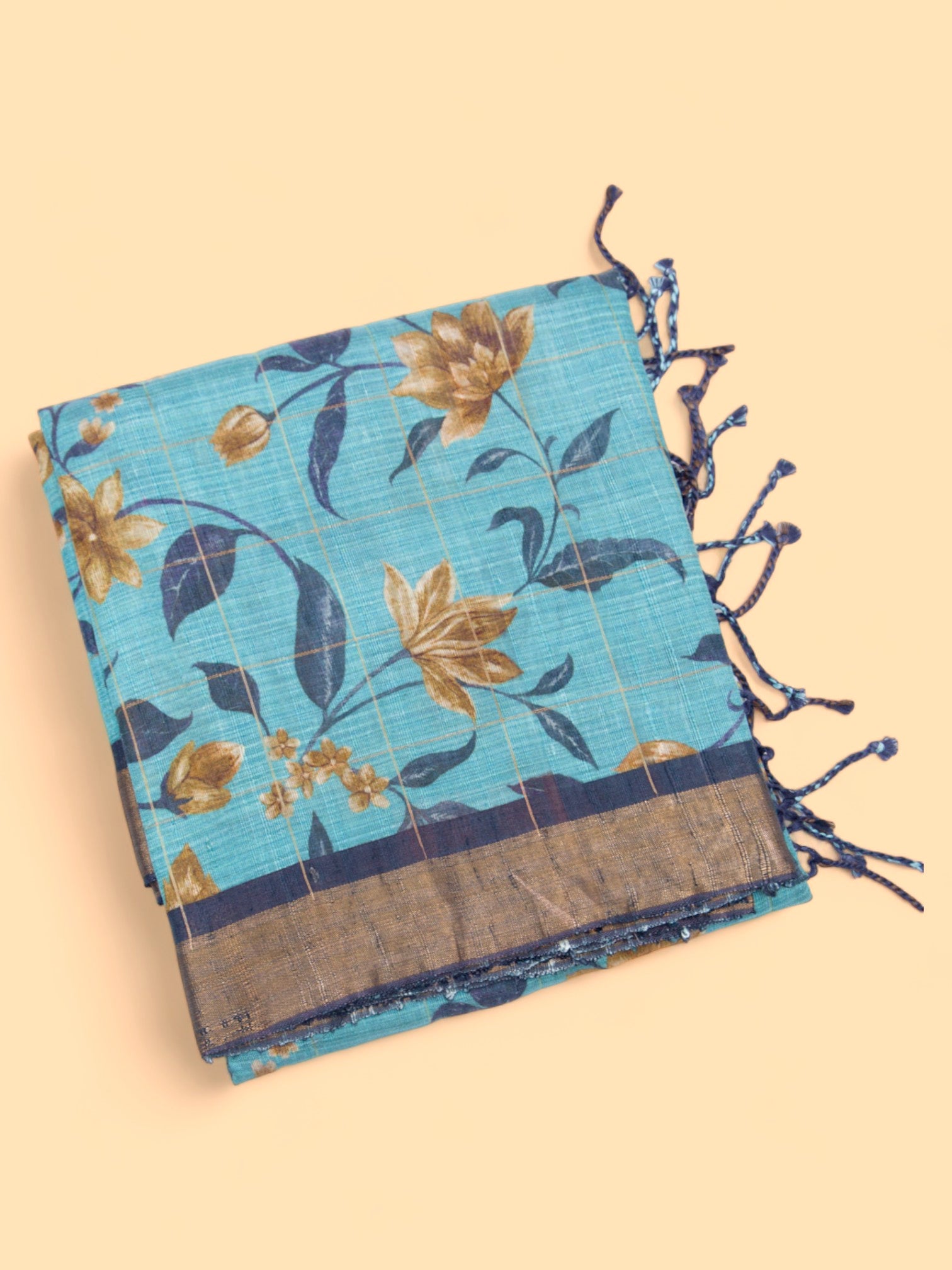 Tussar Floral Printed Sky Blue Saree
