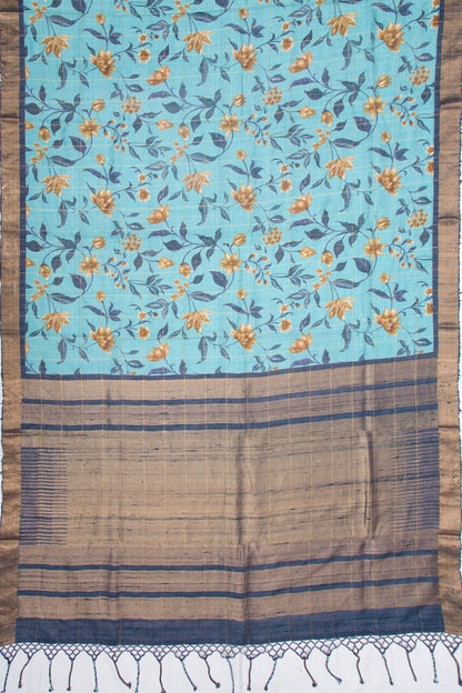 Tussar Floral Printed Sky Blue Saree