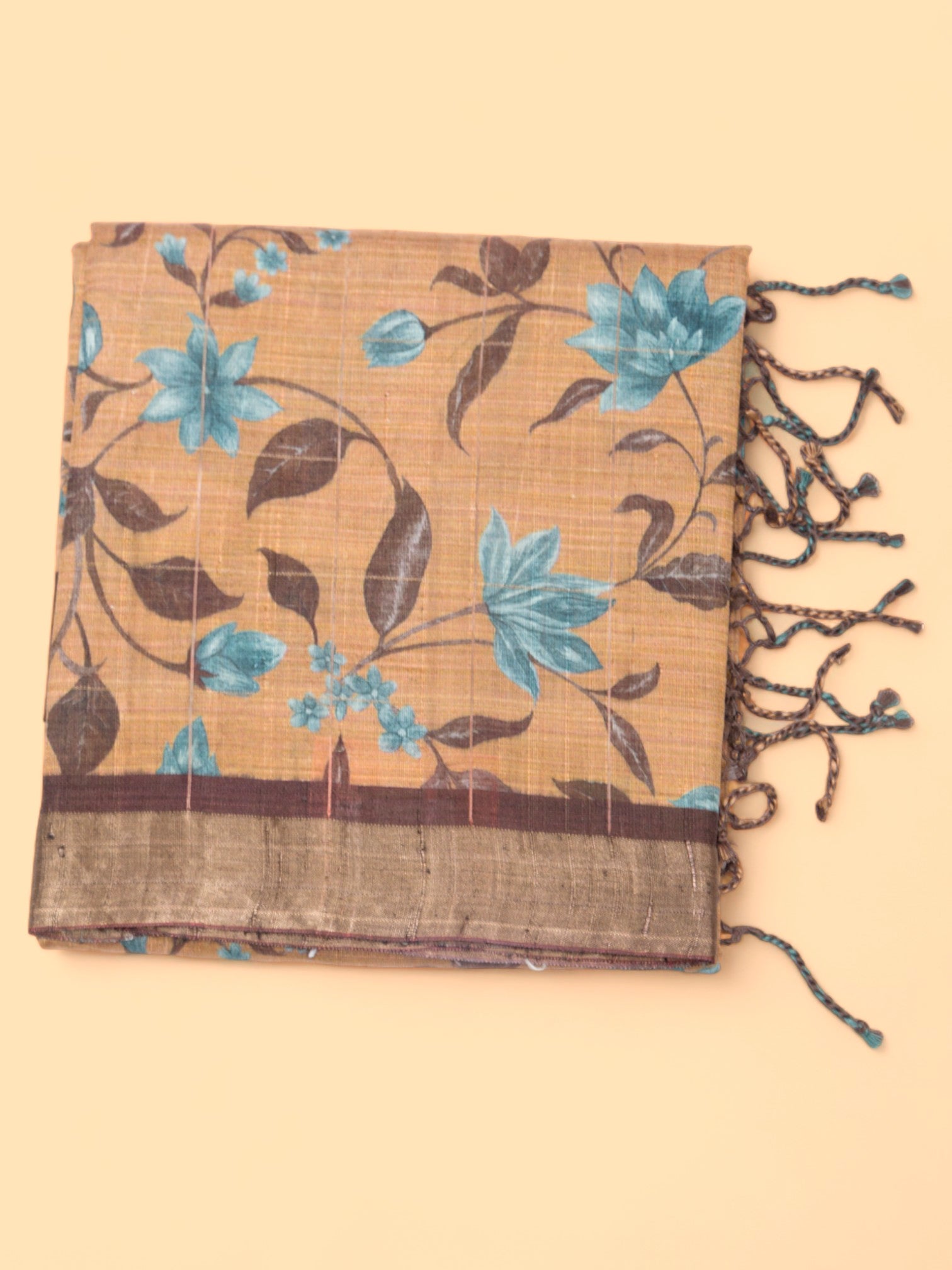 Tussar Floral Printed Beige Saree