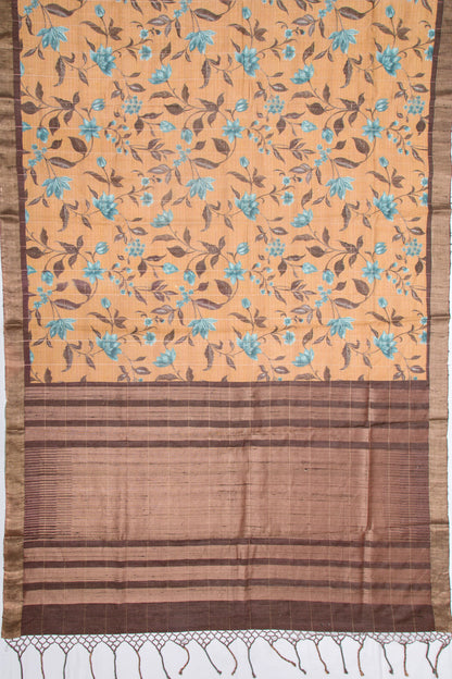 Tussar Floral Printed Beige Saree
