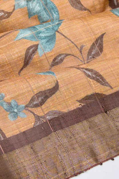 Tussar Floral Printed Beige Saree