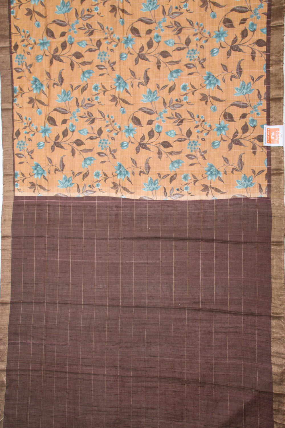 Tussar Floral Printed Beige Saree