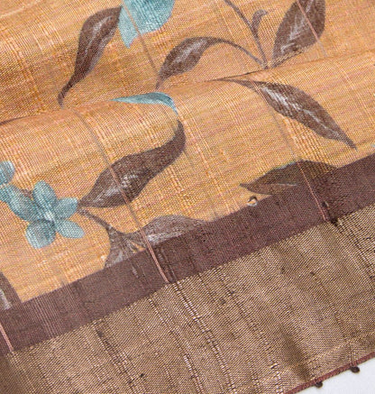 Tussar Floral Printed Beige Saree