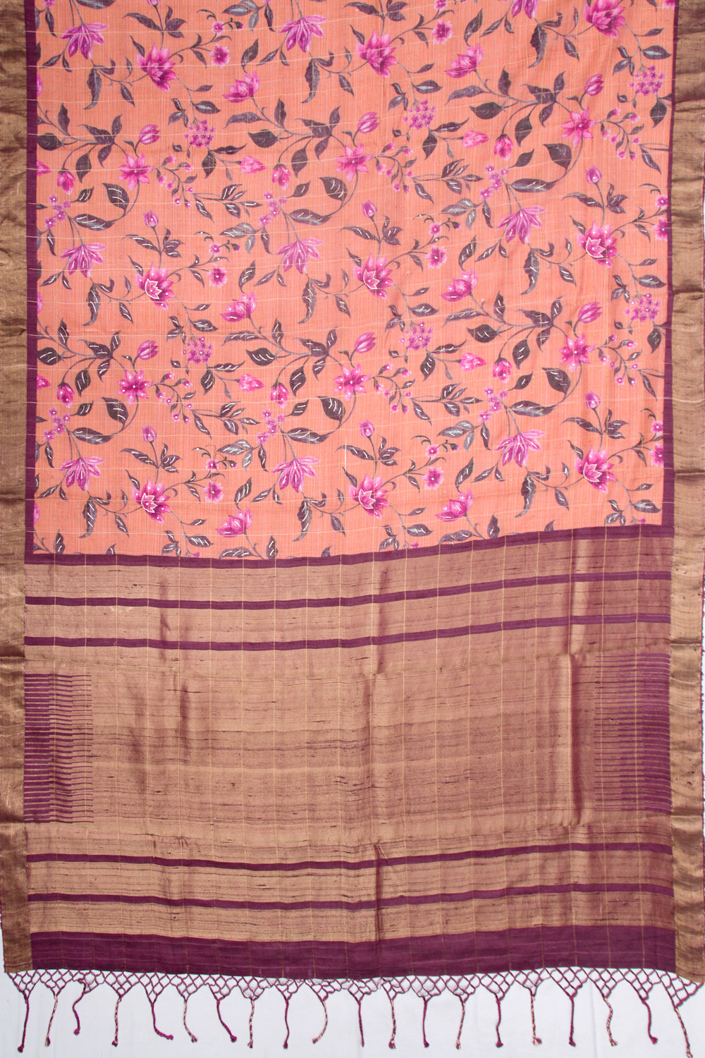 Tussar Floral Printed Peach Saree