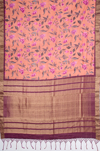 Tussar Floral Printed Peach Saree