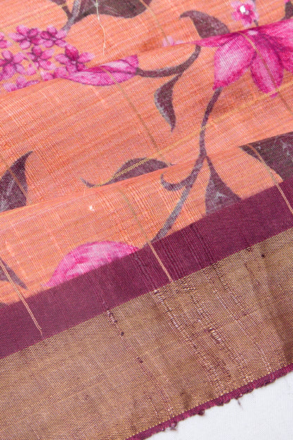 Tussar Floral Printed Peach Saree
