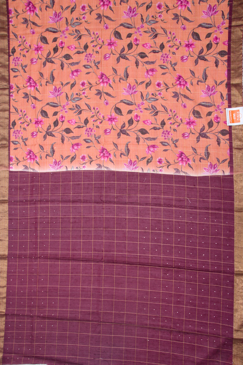 Tussar Floral Printed Peach Saree