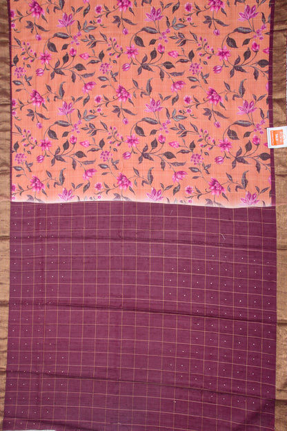Tussar Floral Printed Peach Saree