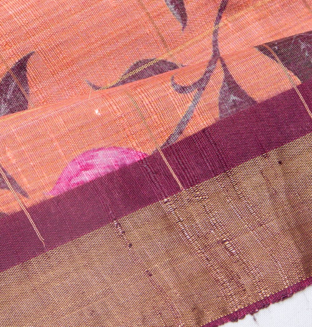 Tussar Floral Printed Peach Saree