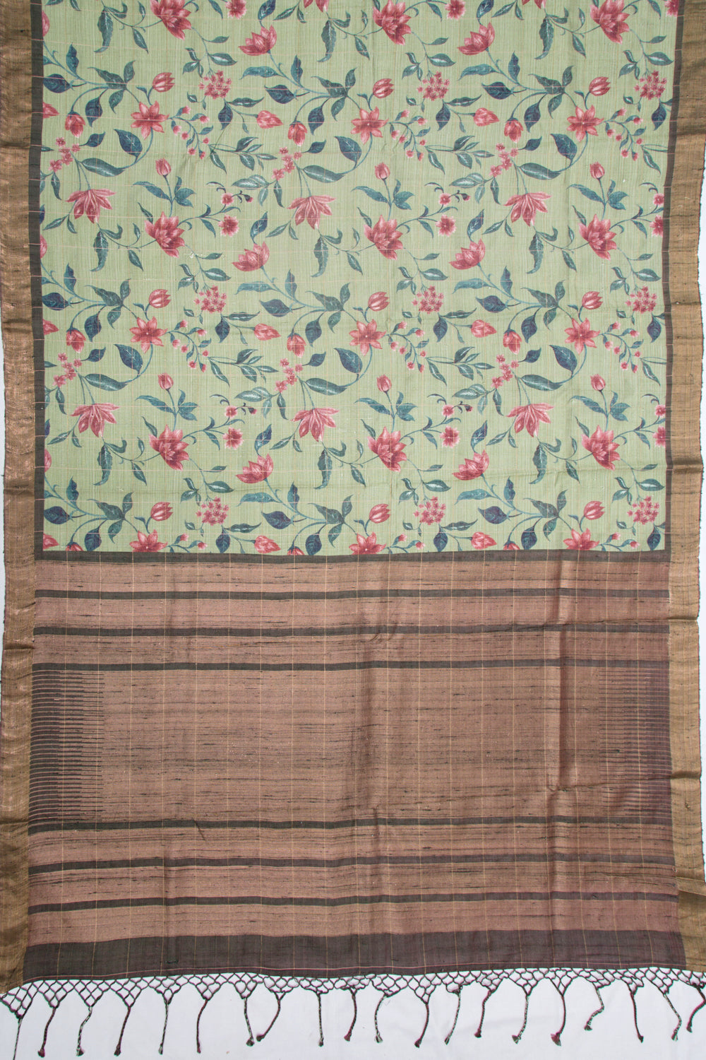 Tussar Floral Printed Pastel Green Saree
