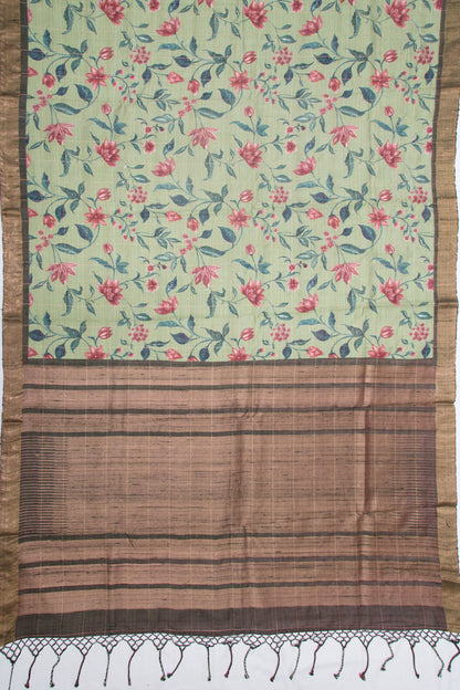 Tussar Floral Printed Pastel Green Saree