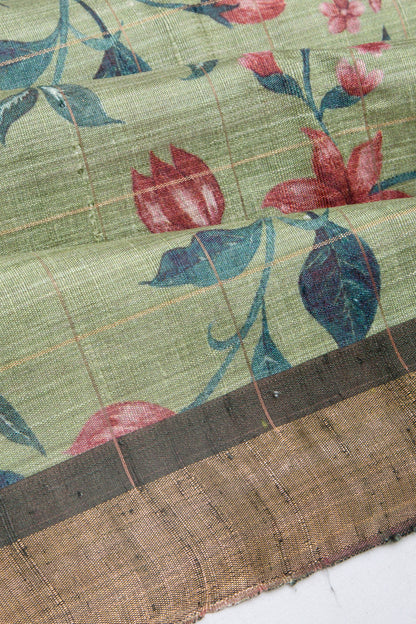 Tussar Floral Printed Pastel Green Saree