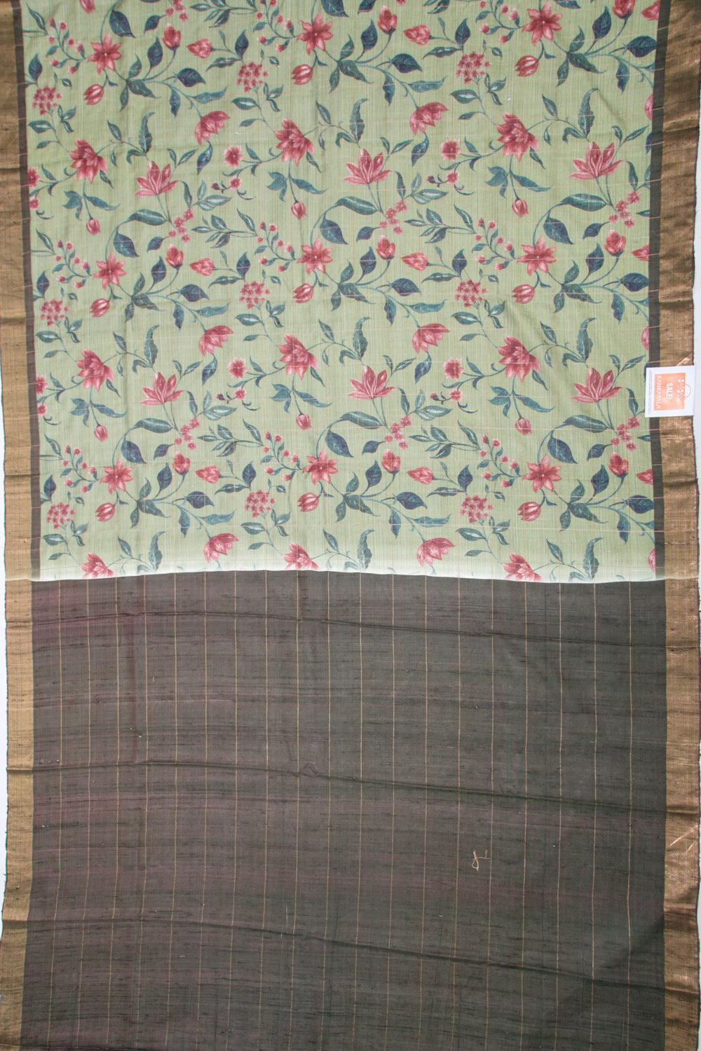 Tussar Floral Printed Pastel Green Saree