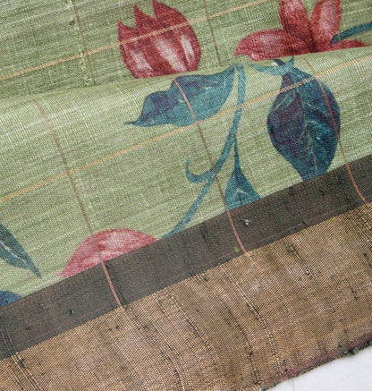 Tussar Floral Printed Pastel Green Saree