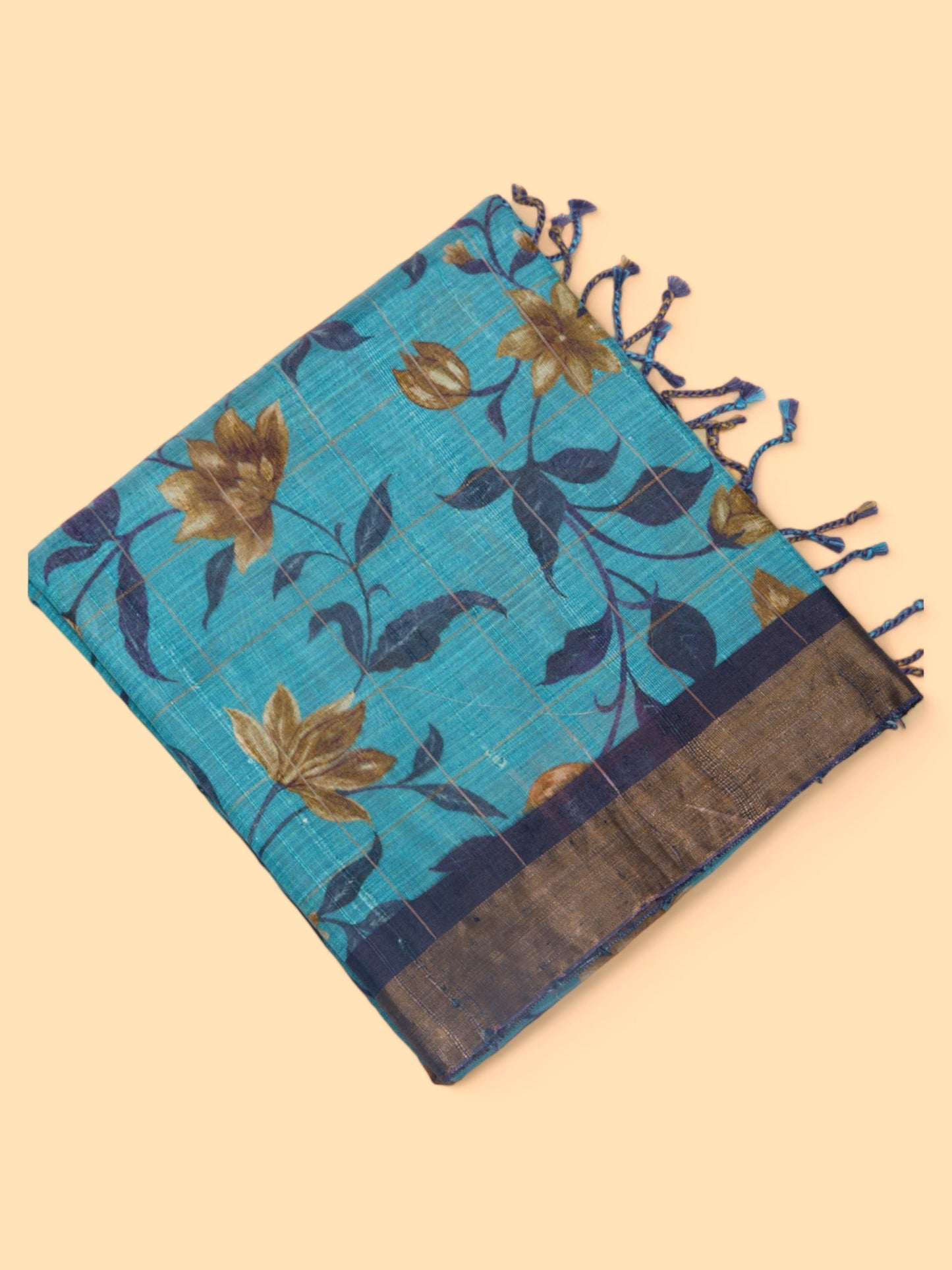 Tussar Floral Printed Sky Blue Saree