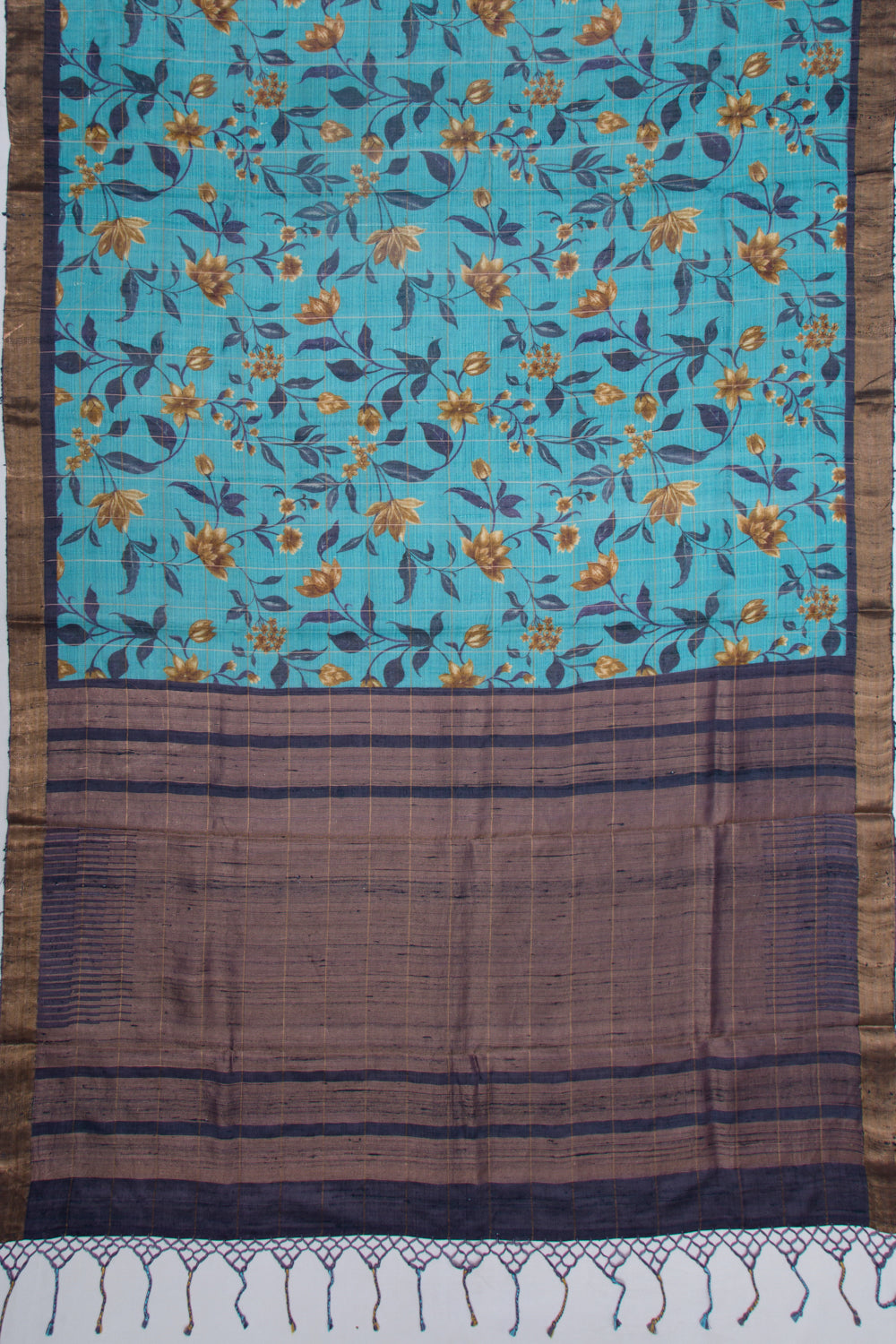 Tussar Floral Printed Sky Blue Saree