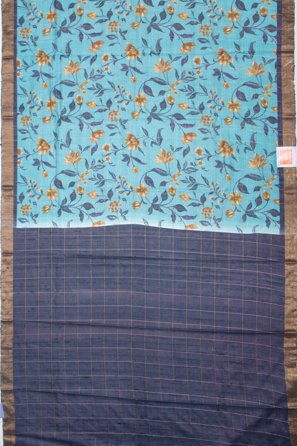 Tussar Floral Printed Sky Blue Saree