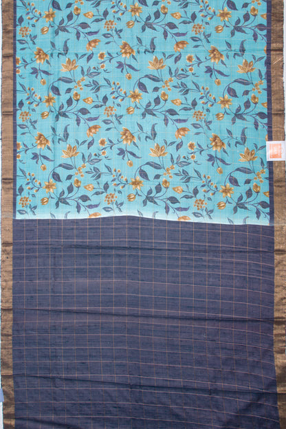 Tussar Floral Printed Sky Blue Saree