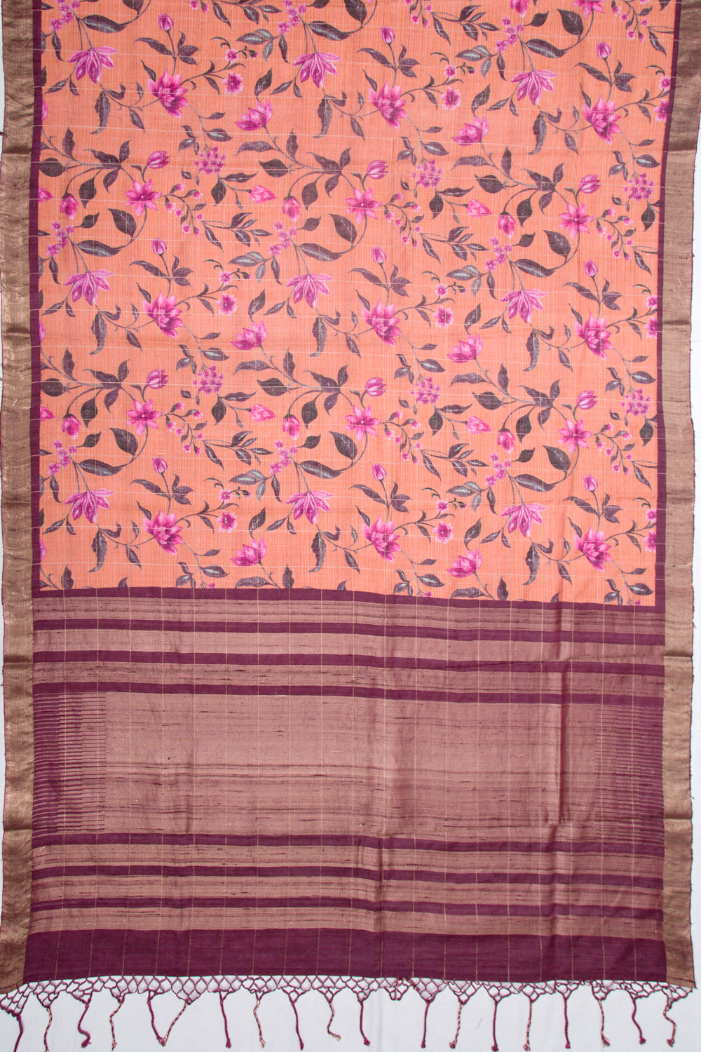 Tussar Floral Printed Peach Saree