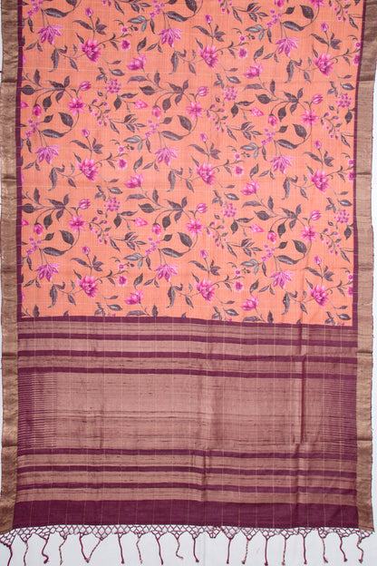 Tussar Floral Printed Peach Saree