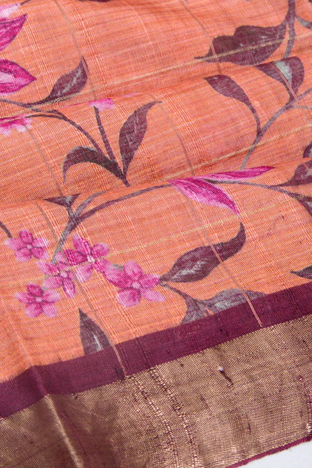 Tussar Floral Printed Peach Saree