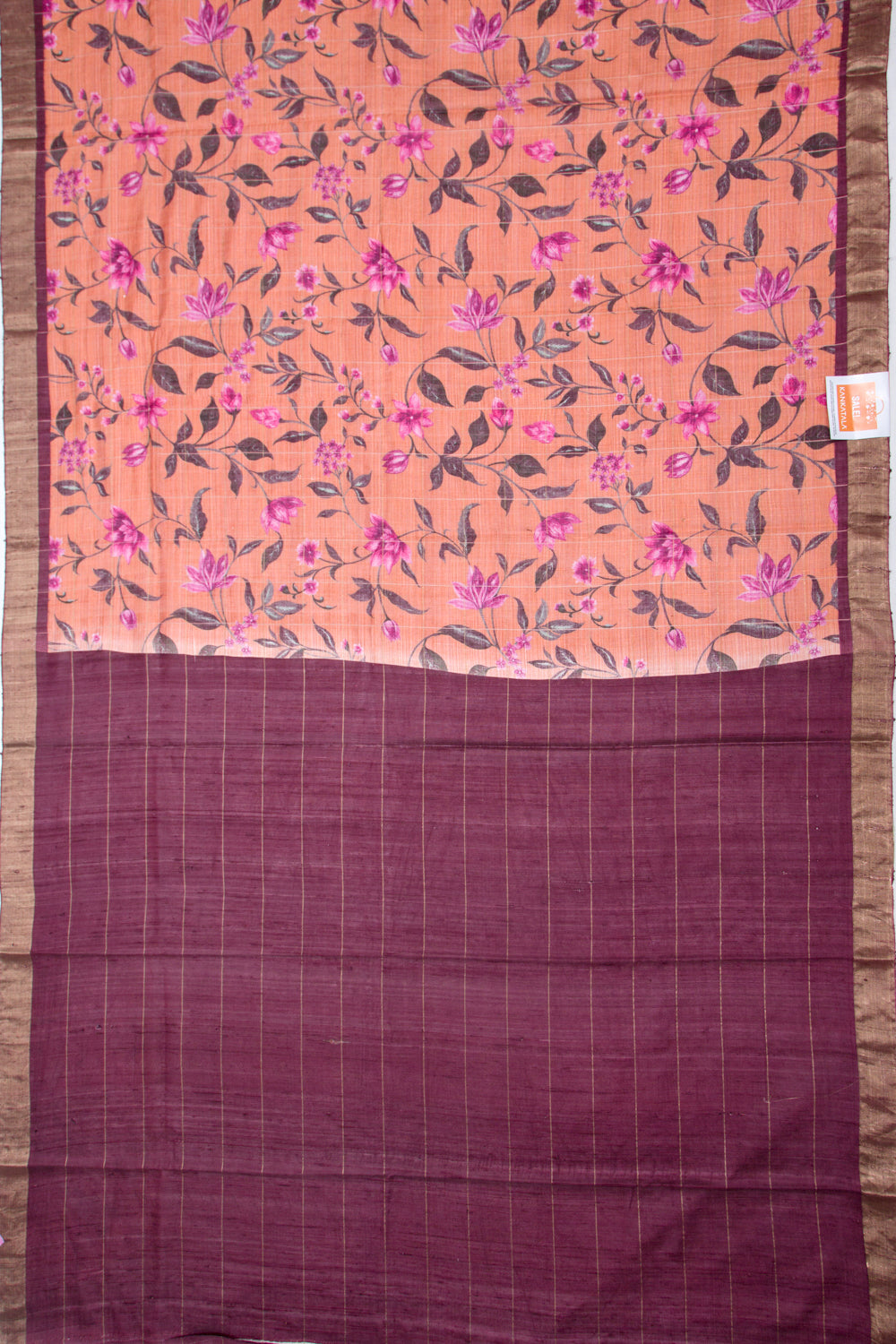 Tussar Floral Printed Peach Saree