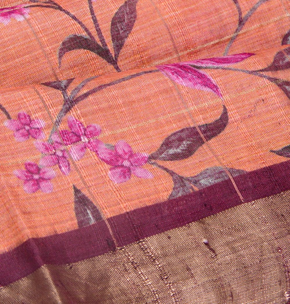Tussar Floral Printed Peach Saree