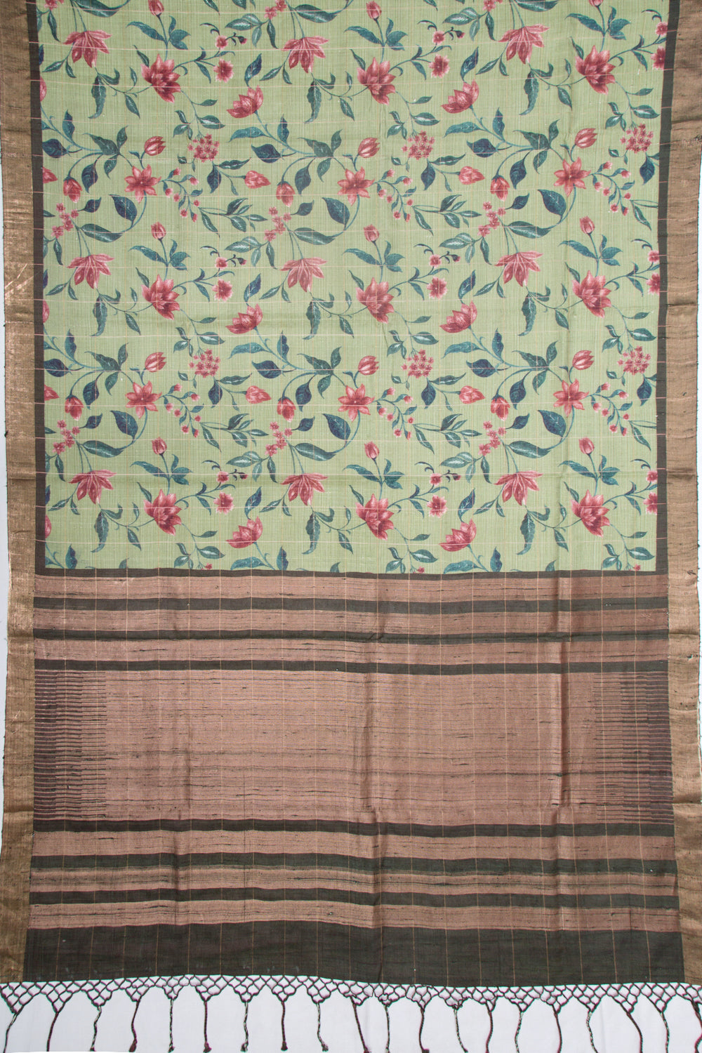 Tussar Floral Printed Pastel Green Saree