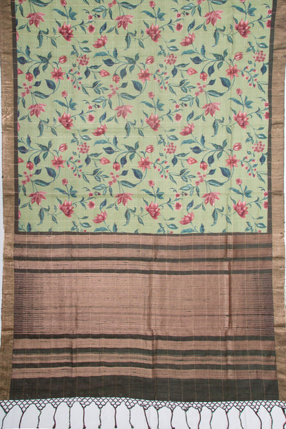 Tussar Floral Printed Pastel Green Saree