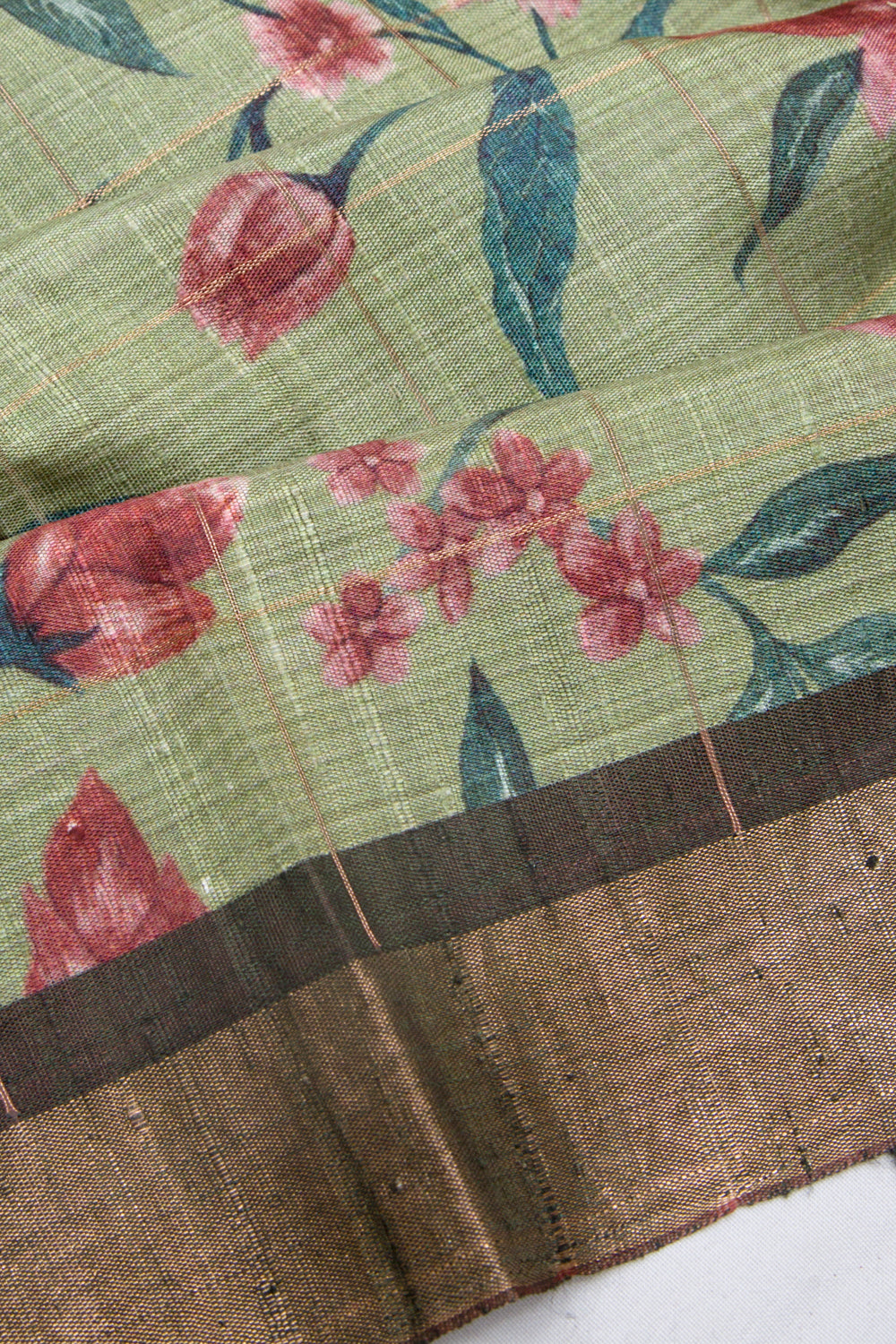 Tussar Floral Printed Pastel Green Saree