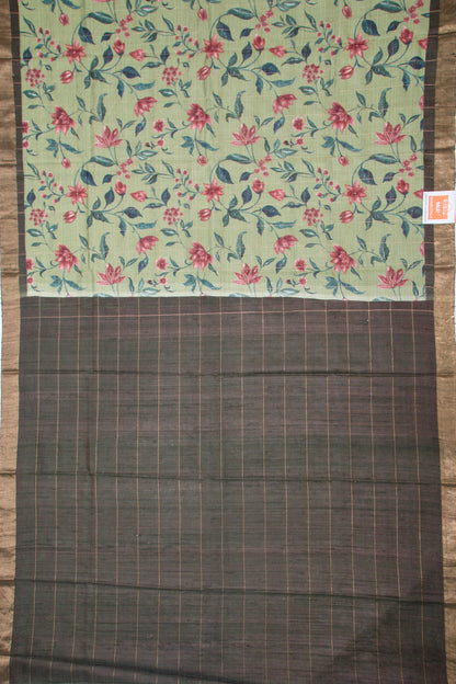 Tussar Floral Printed Pastel Green Saree
