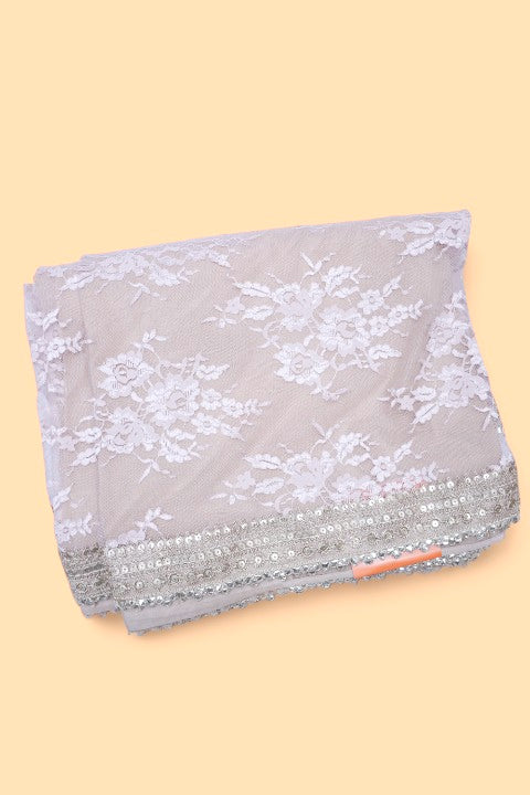Net Cream Saree With Sequin Work