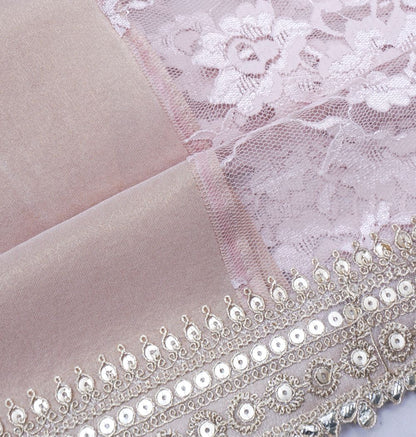 Net Cream Saree With Sequin Work