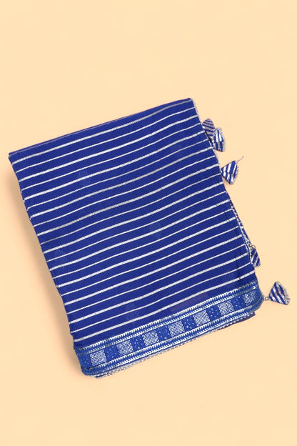Crepe Horizontal Lines Dark Blue Saree