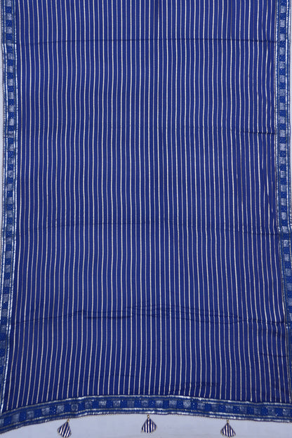 Crepe Horizontal Lines Dark Blue Saree