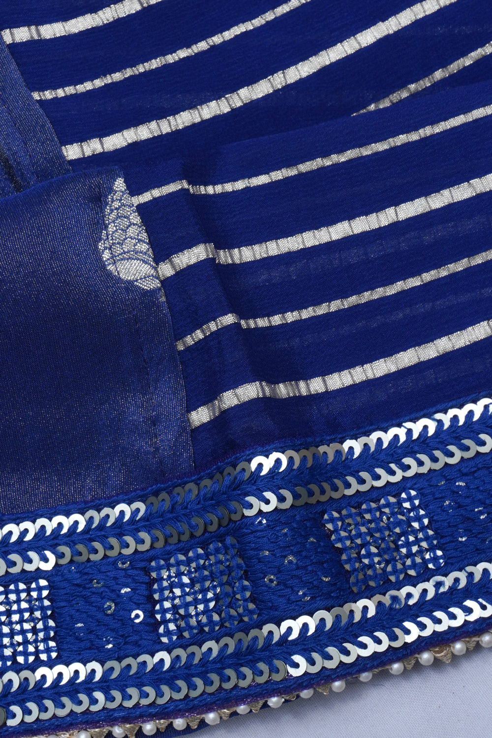 Crepe Horizontal Lines Dark Blue Saree