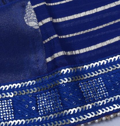 Crepe Horizontal Lines Dark Blue Saree