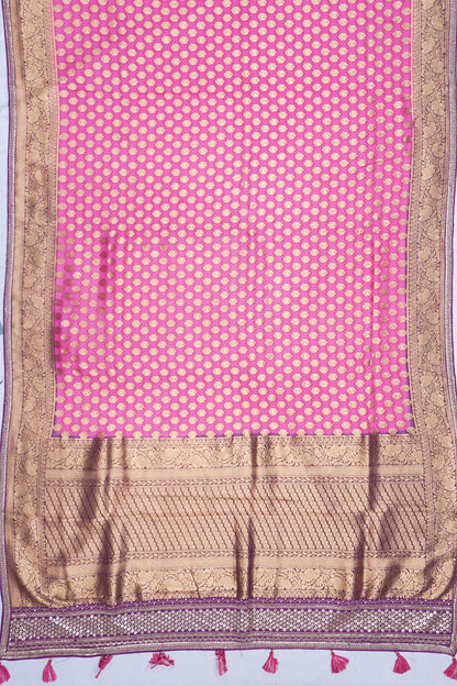 Banarasi Georgette Brocade Rani Pink Saree WIth Embroidery Border