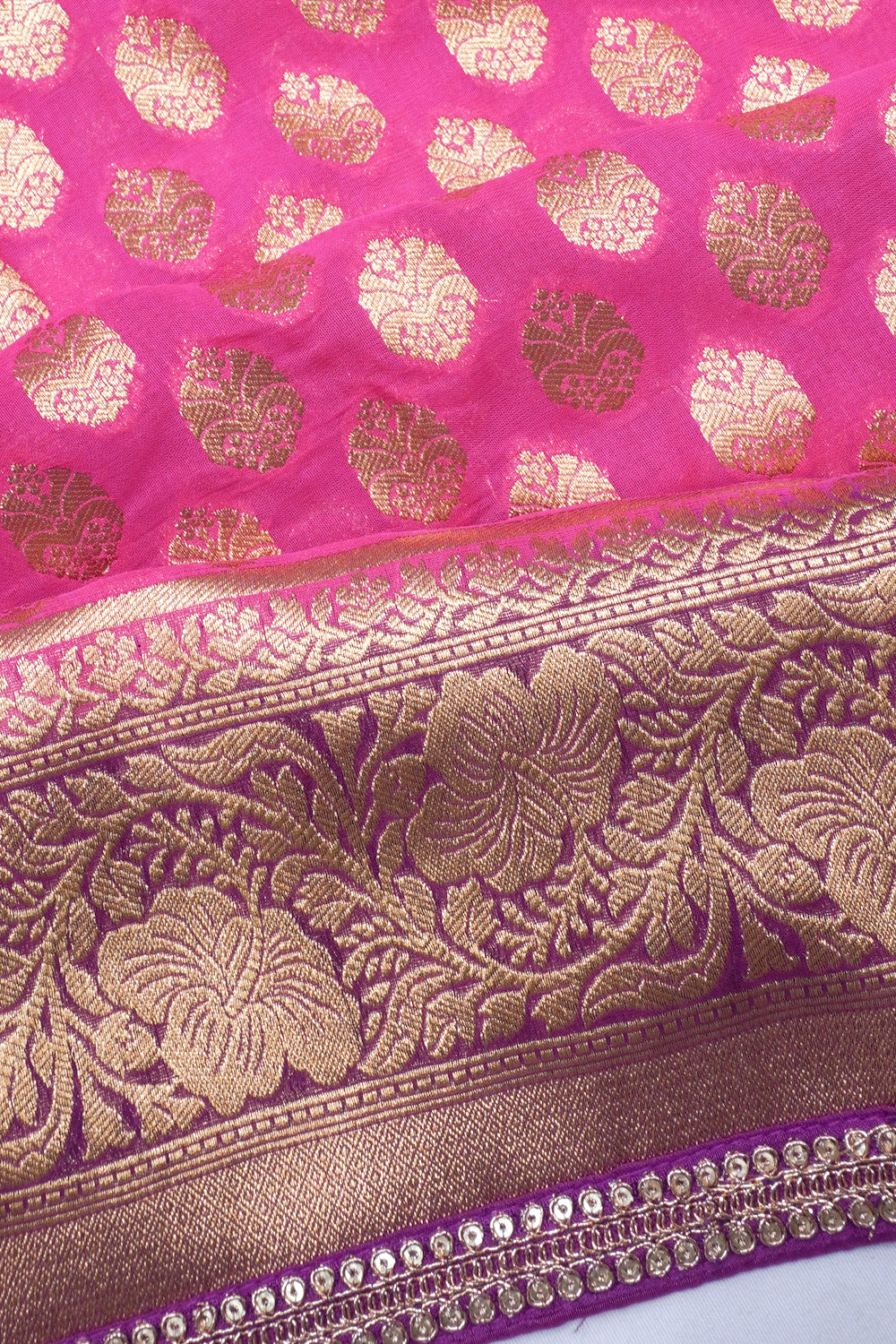 Banarasi Georgette Brocade Rani Pink Saree WIth Embroidery Border