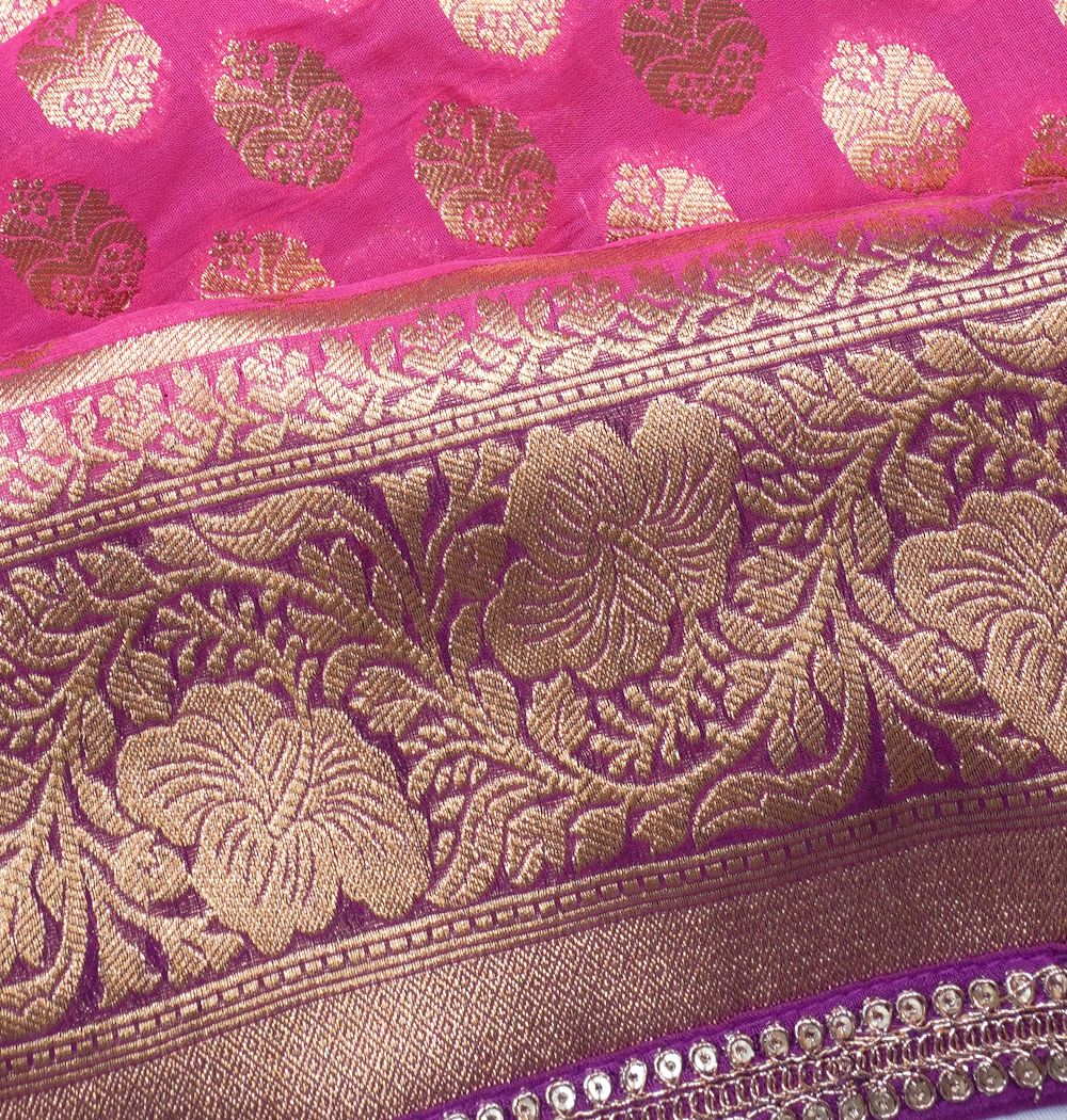 Banarasi Georgette Brocade Rani Pink Saree WIth Embroidery Border