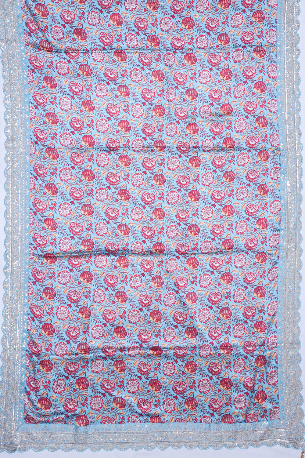Satin Floral Printed Sky Blue Saree