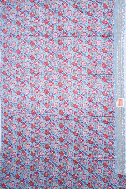 Satin Floral Printed Sky Blue Saree